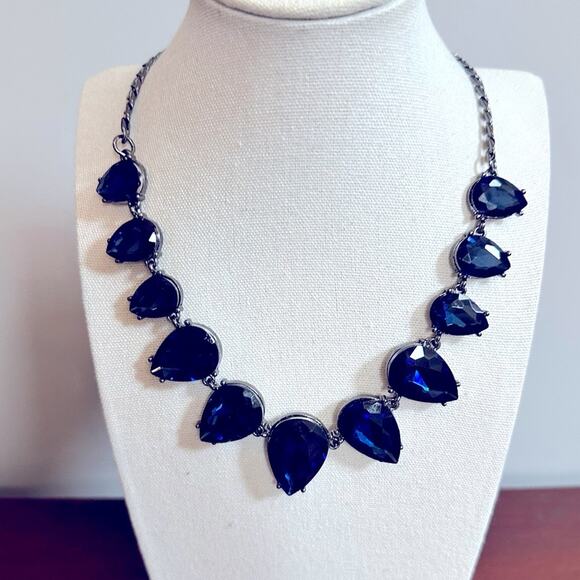 Tasha Royal Blue Teardrop Statement Necklace Costume Jewelry Choker - Picture 1 of 9
